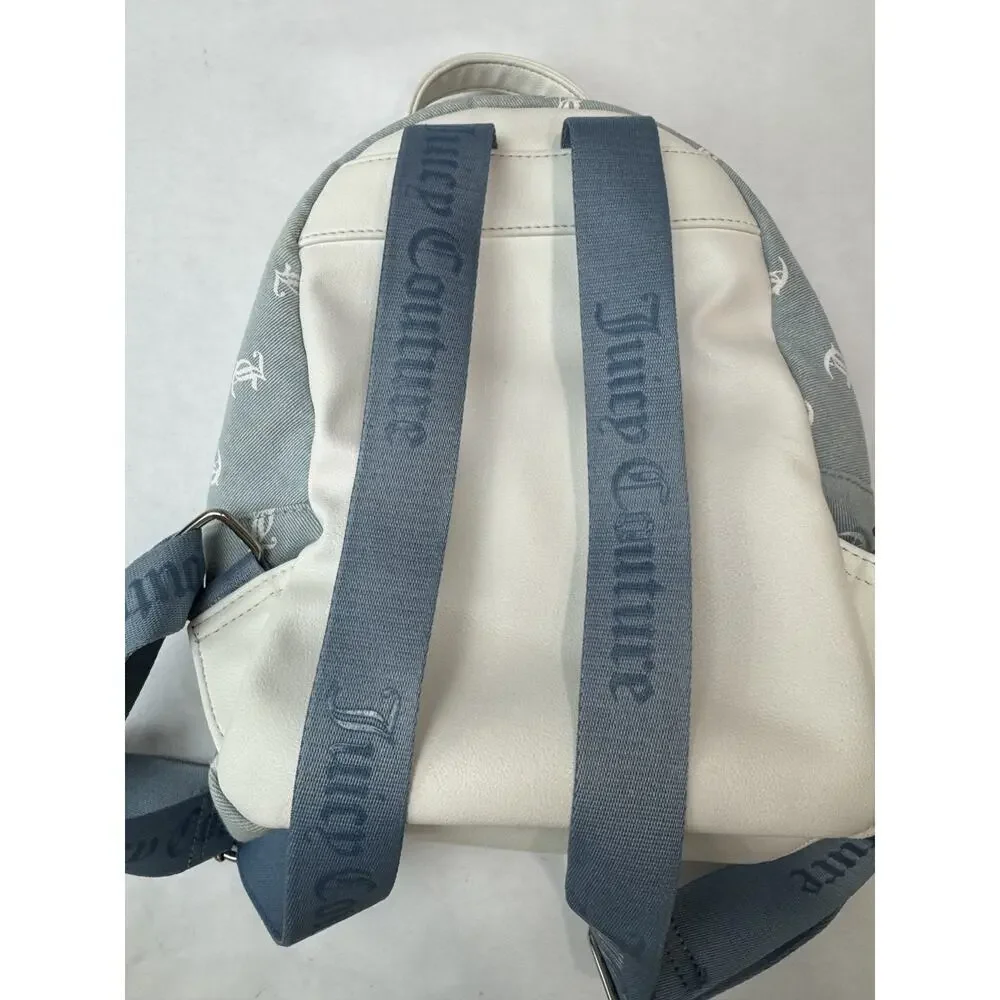 Juicy Couture Logo Mini Backpack Heart Charm Rhinestone Detail Blue Monogram